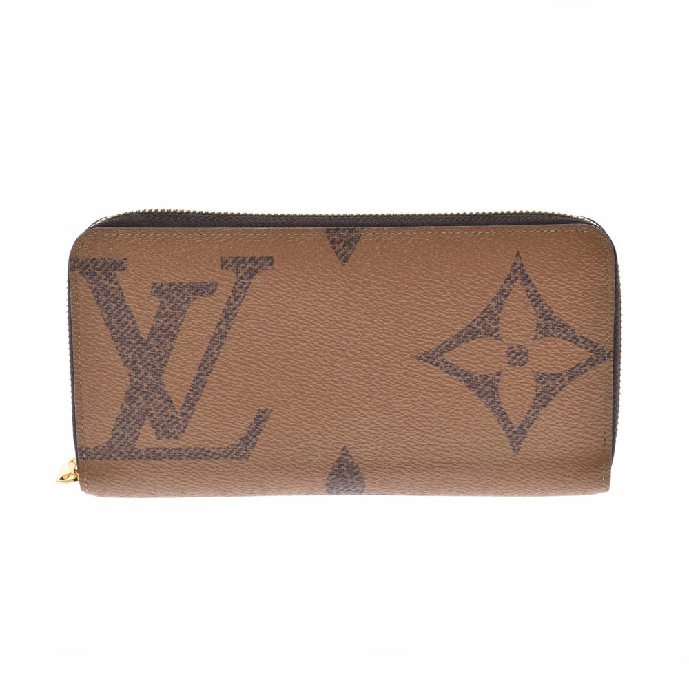 LOUIS VUITTON Monogram Giant Reverse Zippy Wallet Camel Brown Tan Canvas Long